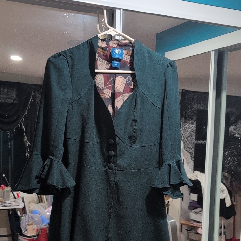 Hot Topic Dark Green Jacket with Ruffled Sleeves